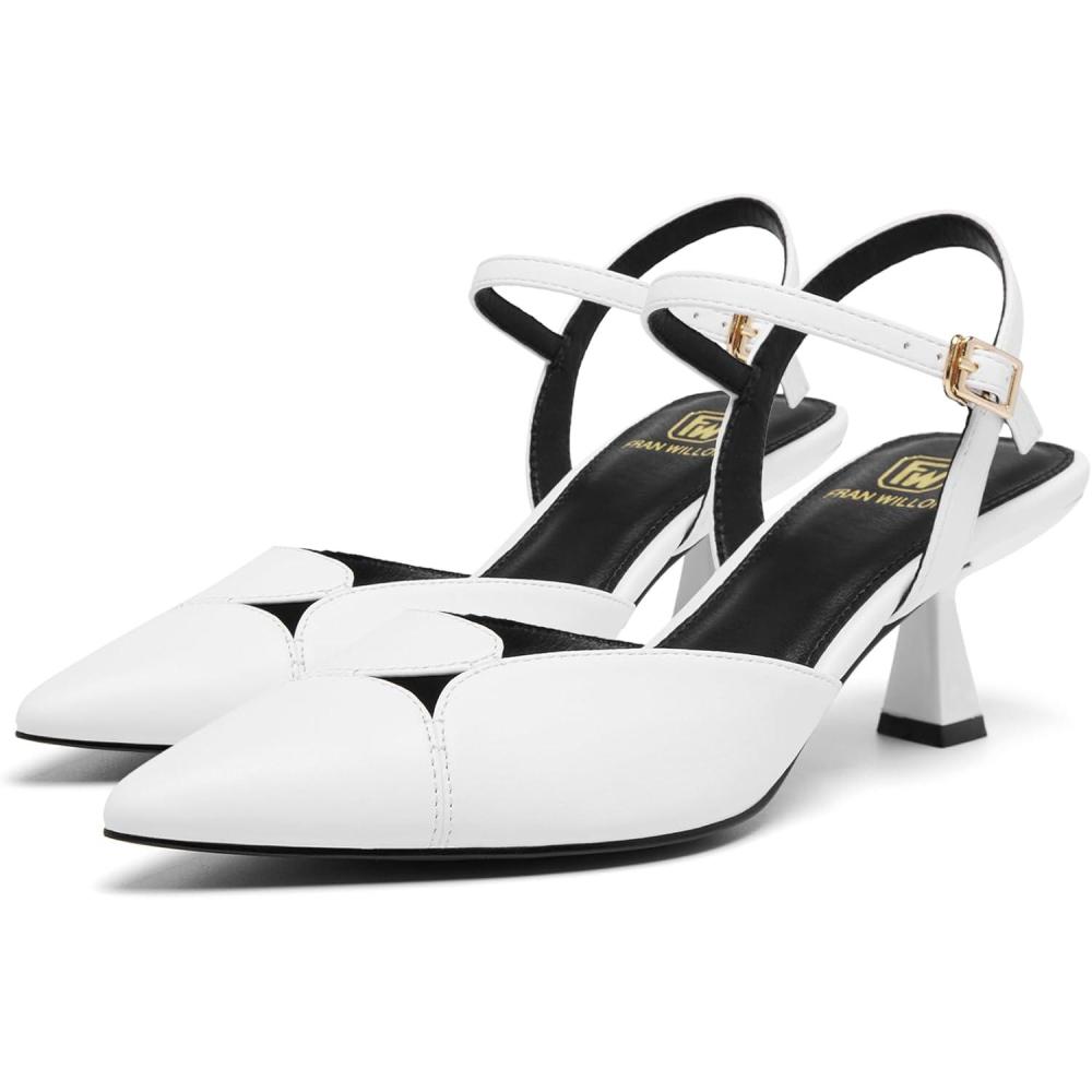 imageWomens Slingback Kitten Heels Closed Pointed Toe Pumps Dressy Strappy Ankle Office Low Heel Work Dress ShoesWhite