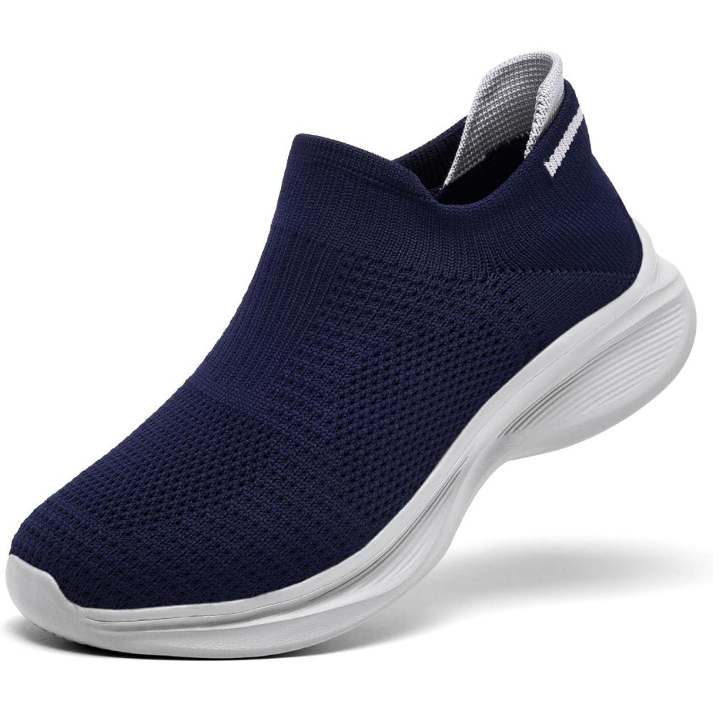 imageWomens Slip on Walking Shoes Breathable Comfort Lightweight Sock Shoe Non Slip Work Shoes Fashion Running Tennis SneakersNavy Blue