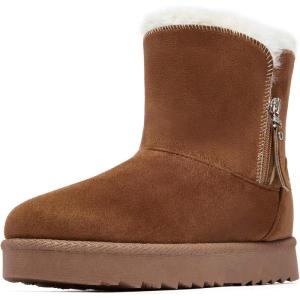Winter Boots for Women Warm Ankle Boots Suede Faux Fur Lining Classic Zipper Anti-Slip Snow Booties Slippers Fashion Slip On Memory Foam Comfort Indoor & Outdoor Shoes(Brown)