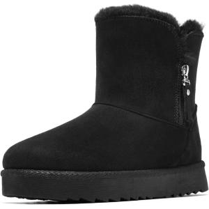 Winter Boots for Women Warm Ankle Boots Suede Faux Fur Lining Classic Zipper Anti-Slip Snow Booties Slippers Fashion Slip On Memory Foam Comfort Indoor & Outdoor Shoes(Black)