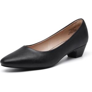 Women’s Low Chunky Heels Pumps Comfortable Pointed Toe Dressy Work Shoes(Black)