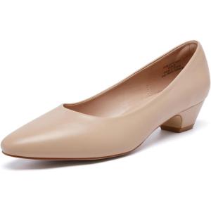 Women’s Low Chunky Heels Pumps Comfortable Pointed Toe Dressy Work Shoes(Nude)