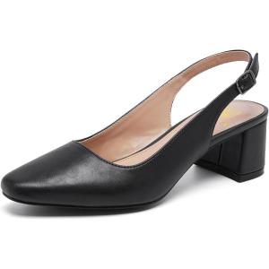 Women’s Low Chunky Slingback Heels Square Toe Block Dress Shoes Closed Toe Comfortable Wedding Office Work Pumps(Black)
