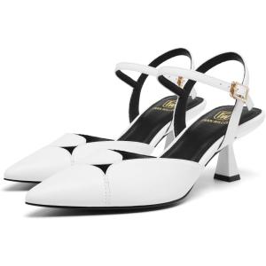 Women’s Slingback Kitten Heels Closed Pointed Toe Pumps Dressy Strappy Ankle Office Low Heel Work Dress Shoes(White)