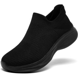 Women’s Slip on Walking Shoes Breathable Comfort Lightweight Sock Shoe Non Slip Work Shoes Fashion Running Tennis Sneakers(Black)