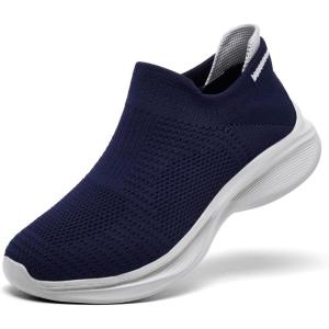 Women’s Slip on Walking Shoes Breathable Comfort Lightweight Sock Shoe Non Slip Work Shoes Fashion Running Tennis Sneakers(Navy Blue)