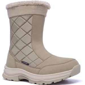 Women’s Waterproof Winter Snow Boots Warm Comfortable with Side Zipper – 2025 Fashion Lightweight Hiking boots for Cold Weather Insulated Mid Calf Military Booties(Beige)