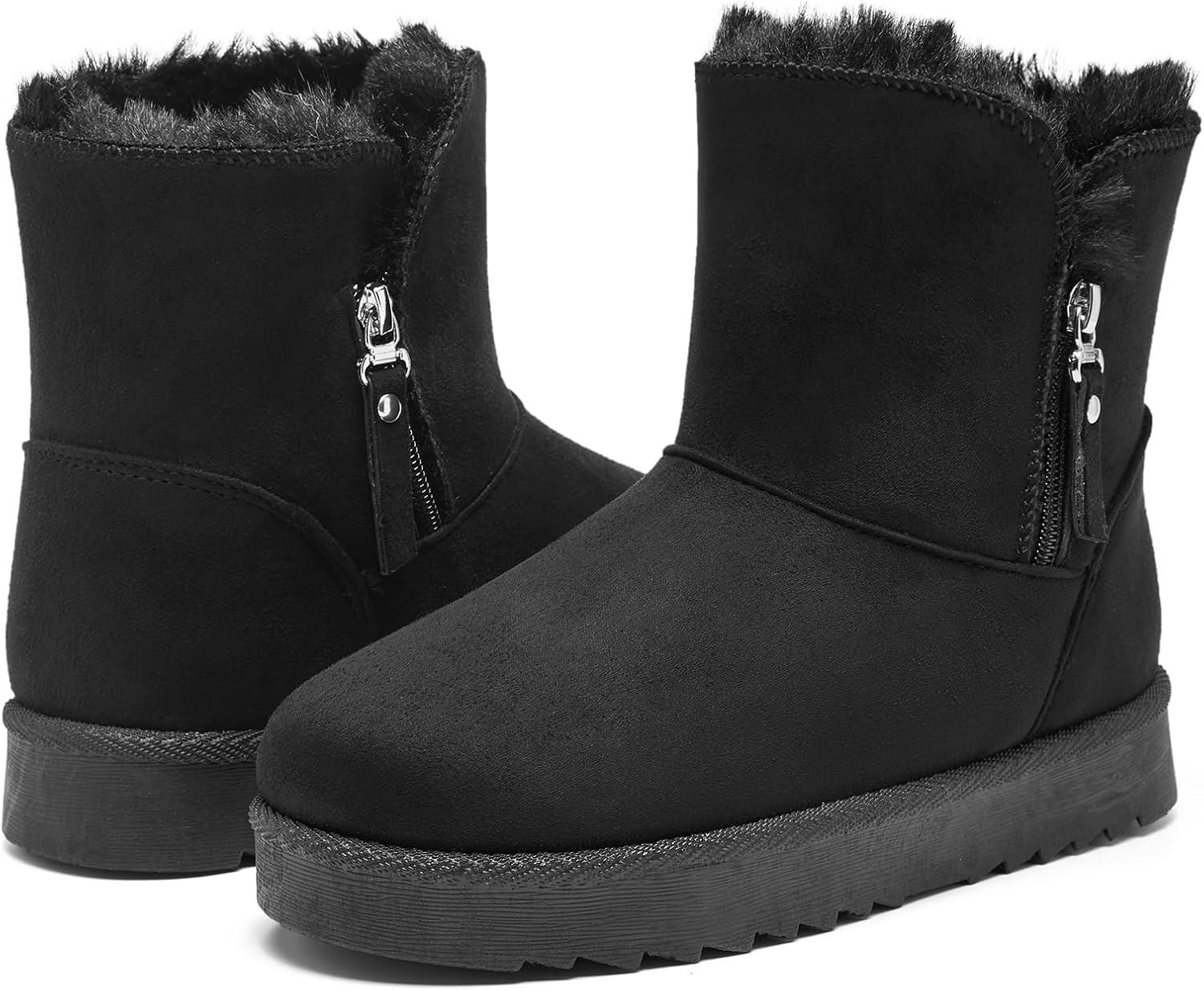 imageWinter Boots for Women Warm Ankle Boots Suede Faux Fur Lining Classic Zipper AntiSlip Snow Booties Slippers Fashion Slip On Memory Foam Comfort Indoor ampamp Outdoor Shoes Black Size 11