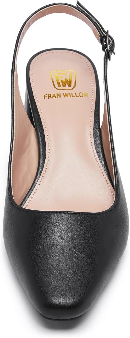 imageWomens Low Chunky Slingback Heels Square Toe Block Dress Shoes Closed Toe Comfortable Wedding Office Work Black Pumps 85