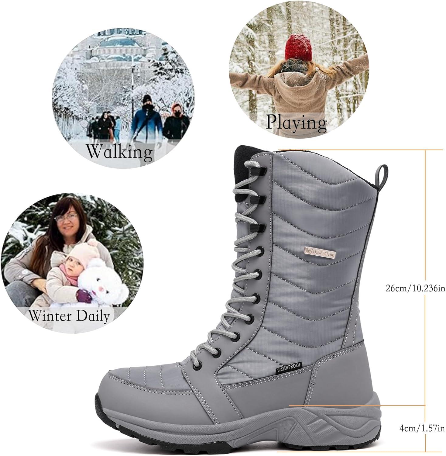 imageWomens Waterproof Winter Snow Boots Warm Comfortable with Side Zipper 2025 Fashion Lightweight Hiking boots for Cold Weather Insulated Mid Calf Military BootiesGrey