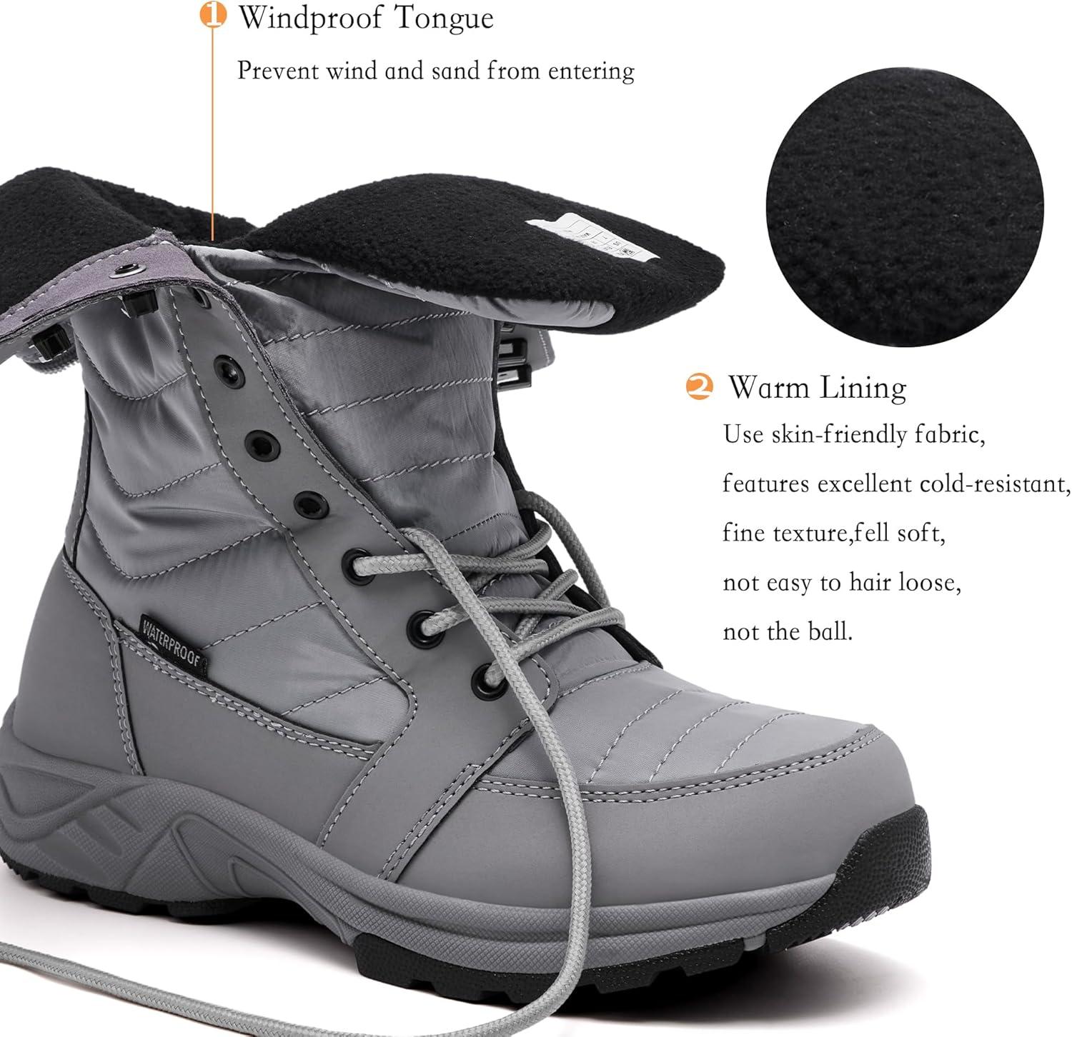 imageWomens Waterproof Winter Snow Boots Warm Comfortable with Side Zipper 2025 Fashion Lightweight Hiking boots for Cold Weather Insulated Mid Calf Military BootiesGrey