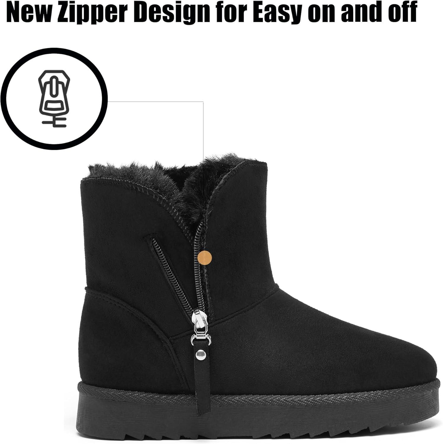 imageWinter Boots for Women Warm Ankle Boots Suede Faux Fur Lining Classic Zipper AntiSlip Snow Booties Slippers Fashion Slip On Memory Foam Comfort Indoor ampamp Outdoor Shoes Black Size 7