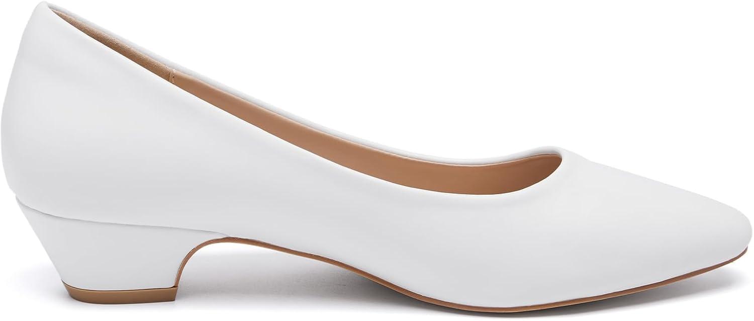 image:imageFW FRAN WILLOR Womens Low Chunky Heels Pumps Comfortable Pointed Toe Dressy Work ShoesWhite