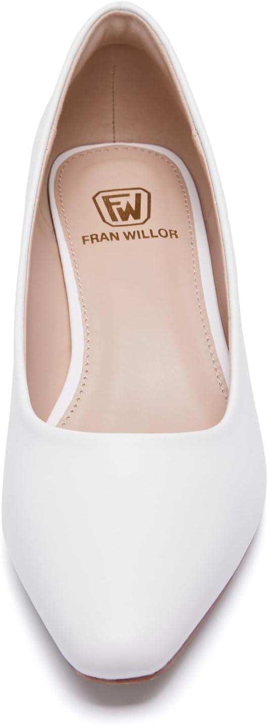image:imageFW FRAN WILLOR Womens Low Chunky Heels Pumps Comfortable Pointed Toe Dressy Work ShoesWhite