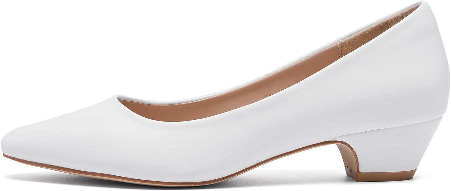 image:imageFW FRAN WILLOR Womens Low Chunky Heels Pumps Comfortable Pointed Toe Dressy Work ShoesWhite