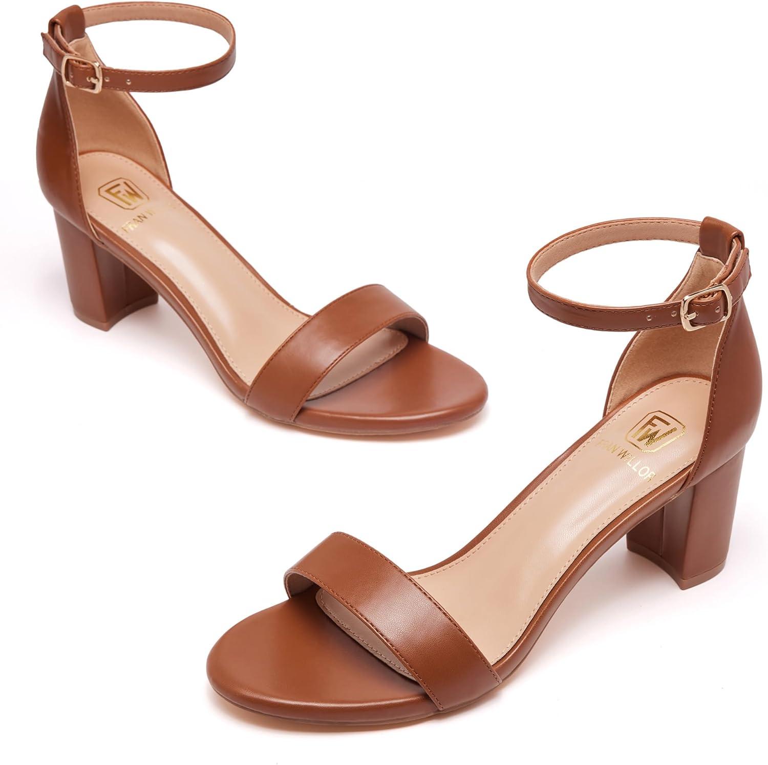 image:imageWomen Open Toe Low Chunky Short Heels Ankle Strap Block Heel Sandals Party Dress Wedding Pump ShoesBrown