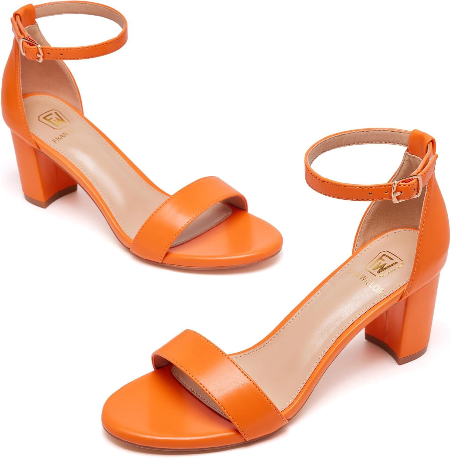 image:imageWomen Open Toe Low Chunky Short Heels Ankle Strap Block Heel Sandals Party Dress Wedding Pump ShoesOrange