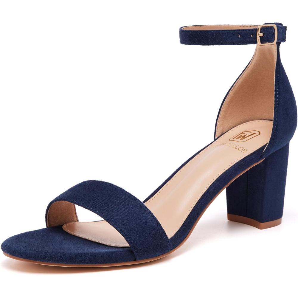 image:imageWomen Open Toe Low Chunky Short Heels Ankle Strap Block Heel Sandals Party Dress Wedding Pump ShoesBlue Suede