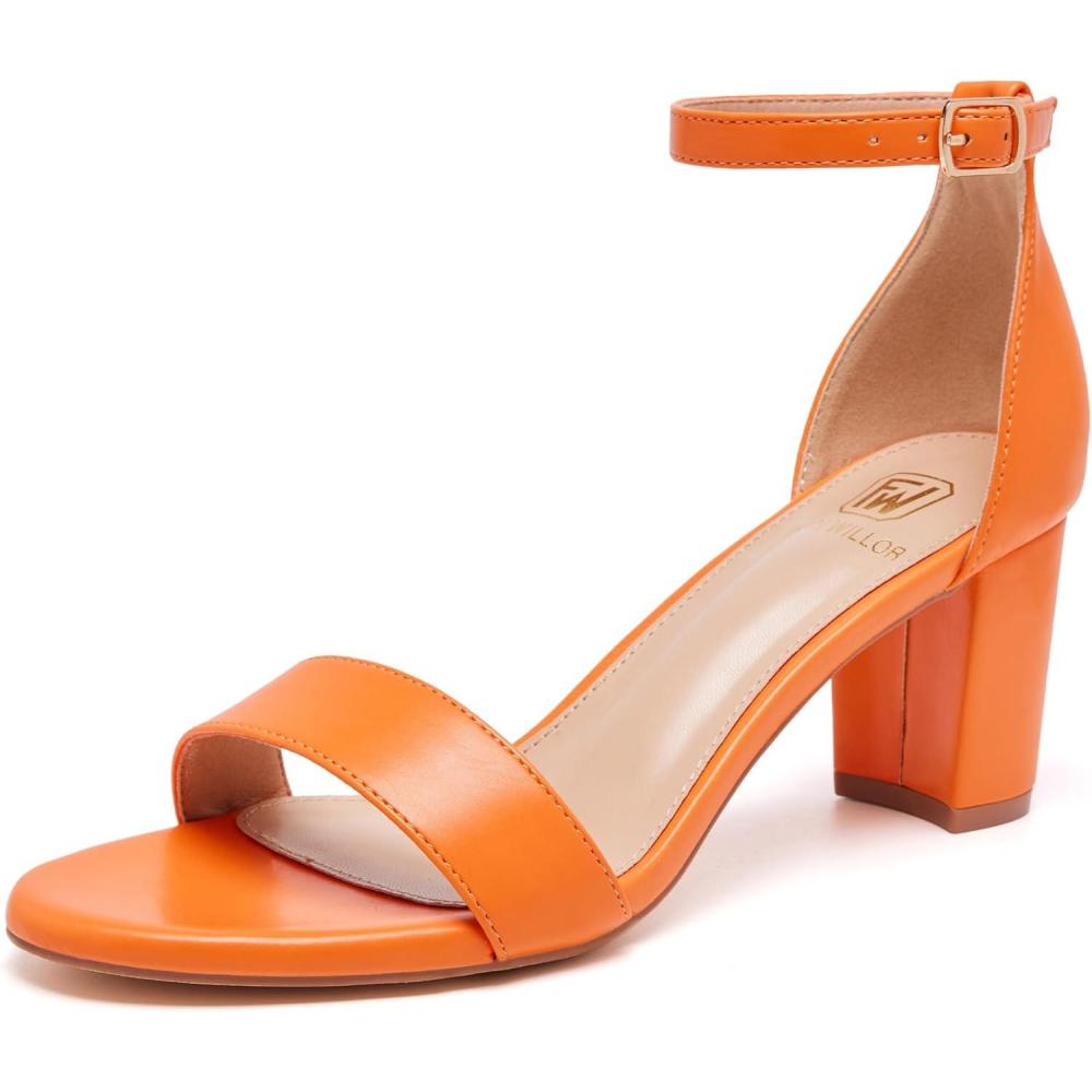 image:imageWomen Open Toe Low Chunky Short Heels Ankle Strap Block Heel Sandals Party Dress Wedding Pump ShoesOrange