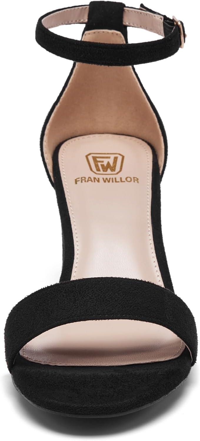 image:imageFW FRAN WILLOR Women Open Toe Low Chunky Short Heels Ankle Strap Block Heel Sandals Party Dress Wedding Pump ShoesBlack