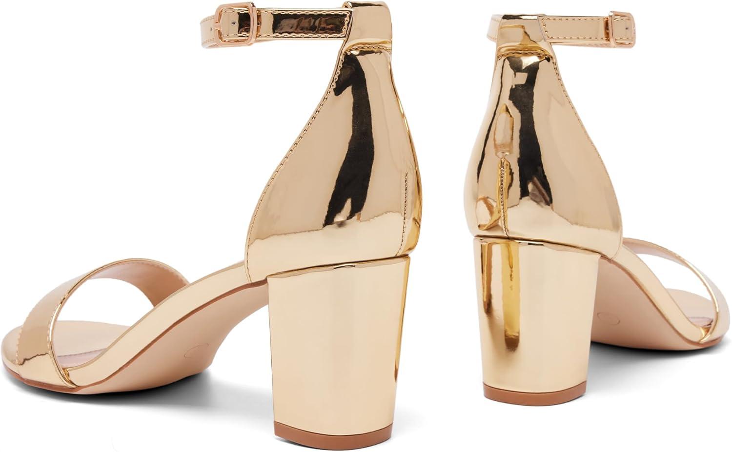 image:imageFW FRAN WILLOR Women Open Toe Low Chunky Short Heels Ankle Strap Block Heel Sandals Party Dress Wedding Pump ShoesGold
