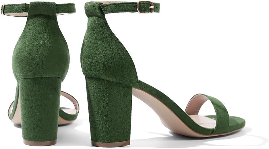 image:imageFW FRAN WILLOR Women Open Toe Low Chunky Short Heels Ankle Strap Block Heel Sandals Party Dress Wedding Pump ShoesGreen