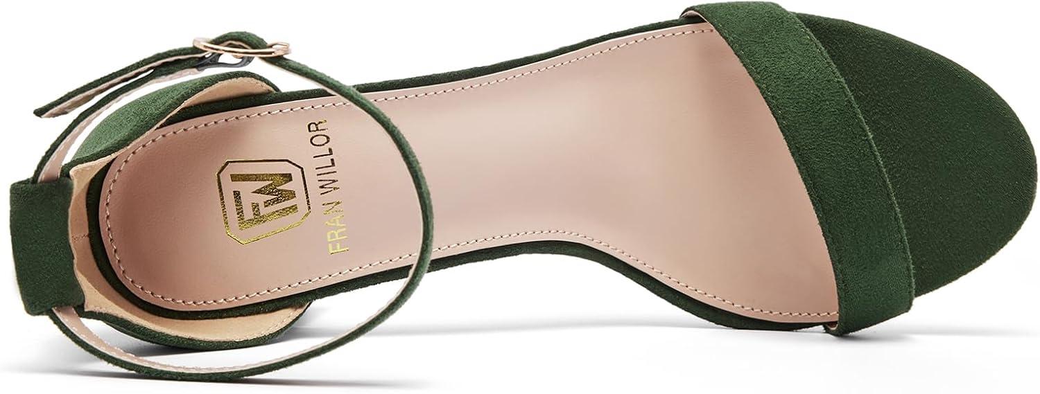 image:imageFW FRAN WILLOR Women Open Toe Low Chunky Short Heels Ankle Strap Block Heel Sandals Party Dress Wedding Pump ShoesGreen
