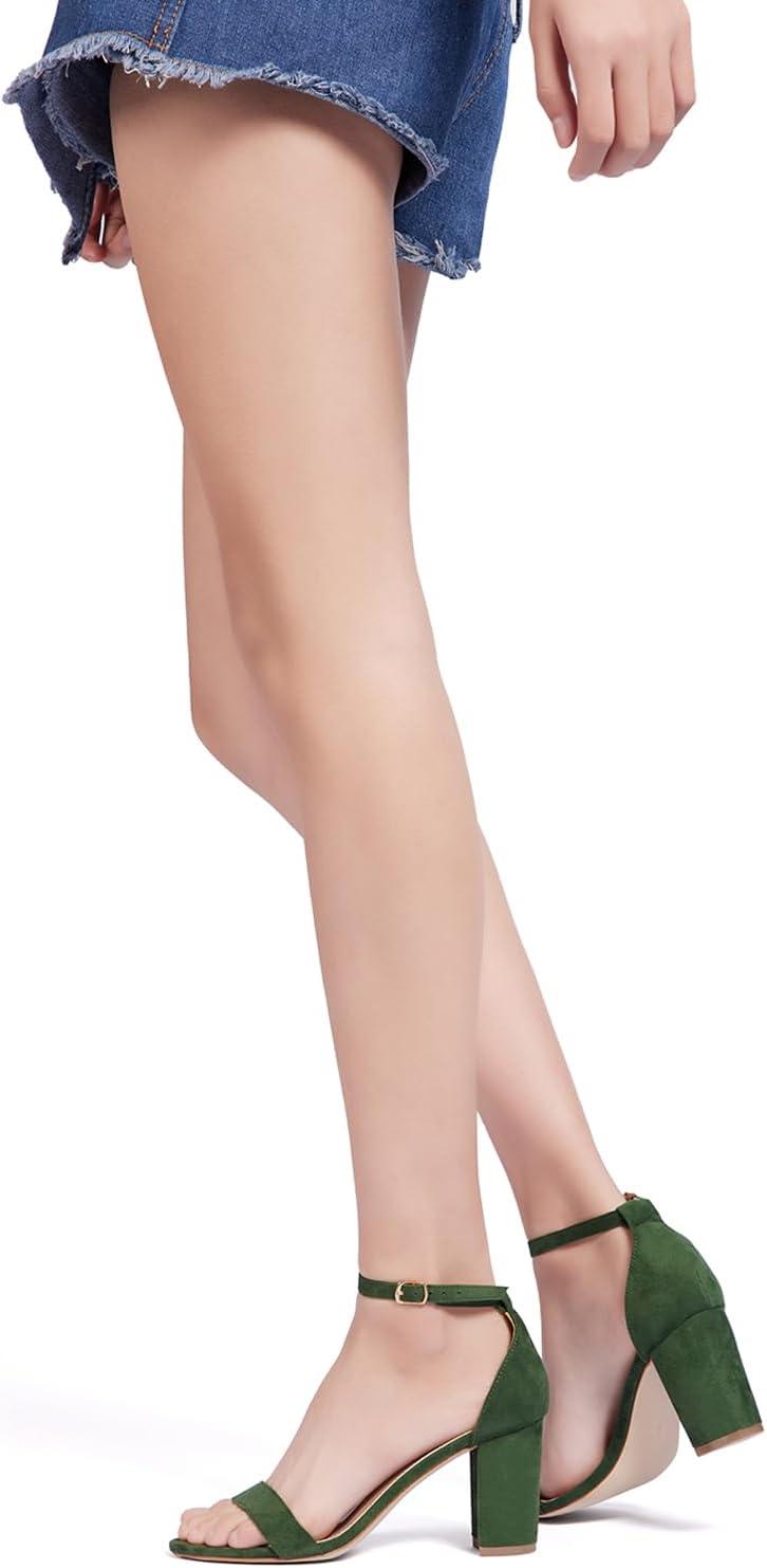 image:imageFW FRAN WILLOR Women Open Toe Low Chunky Short Heels Ankle Strap Block Heel Sandals Party Dress Wedding Pump ShoesGreen