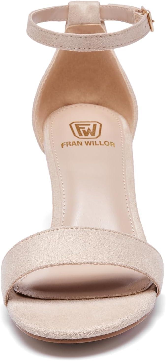 image:imageFW FRAN WILLOR Women Open Toe Low Chunky Short Heels Ankle Strap Block Heel Sandals Party Dress Wedding Pump ShoesNude