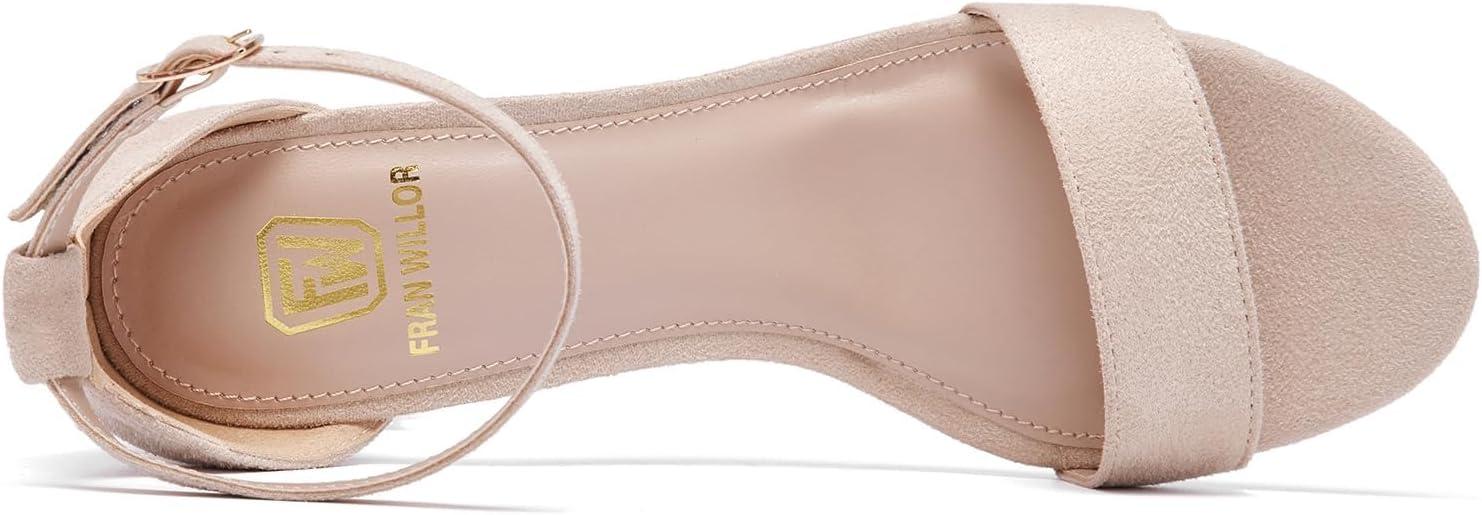 image:imageFW FRAN WILLOR Women Open Toe Low Chunky Short Heels Ankle Strap Block Heel Sandals Party Dress Wedding Pump ShoesNude