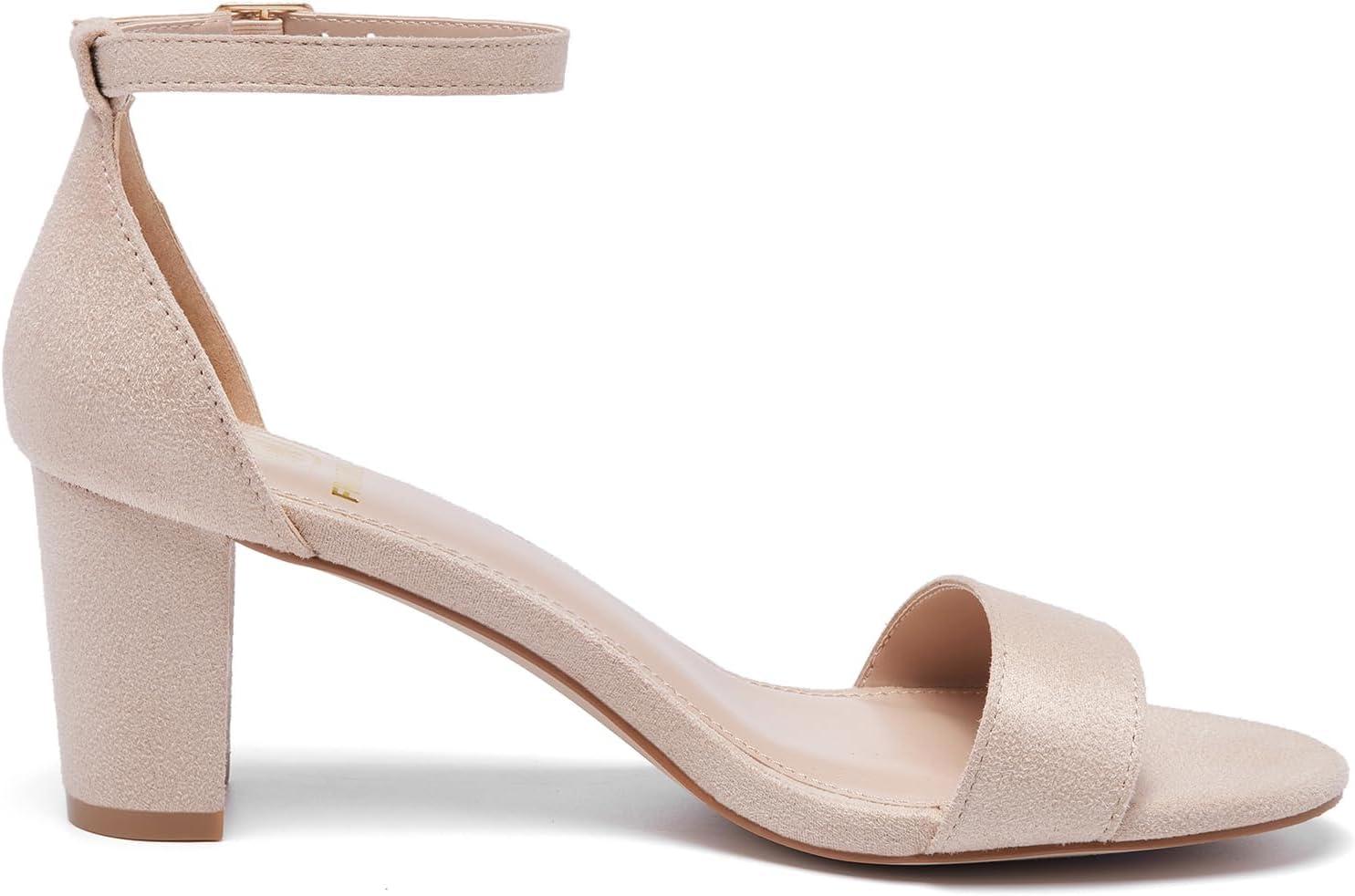 image:imageFW FRAN WILLOR Women Open Toe Low Chunky Short Heels Ankle Strap Block Heel Sandals Party Dress Wedding Pump ShoesNude