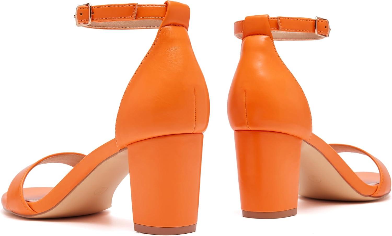 image:imageFW FRAN WILLOR Women Open Toe Low Chunky Short Heels Ankle Strap Block Heel Sandals Party Dress Wedding Pump ShoesOrange