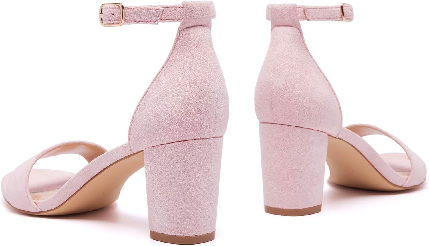 image:imageFW FRAN WILLOR Women Open Toe Low Chunky Short Heels Ankle Strap Block Heel Sandals Party Dress Wedding Pump ShoesPink