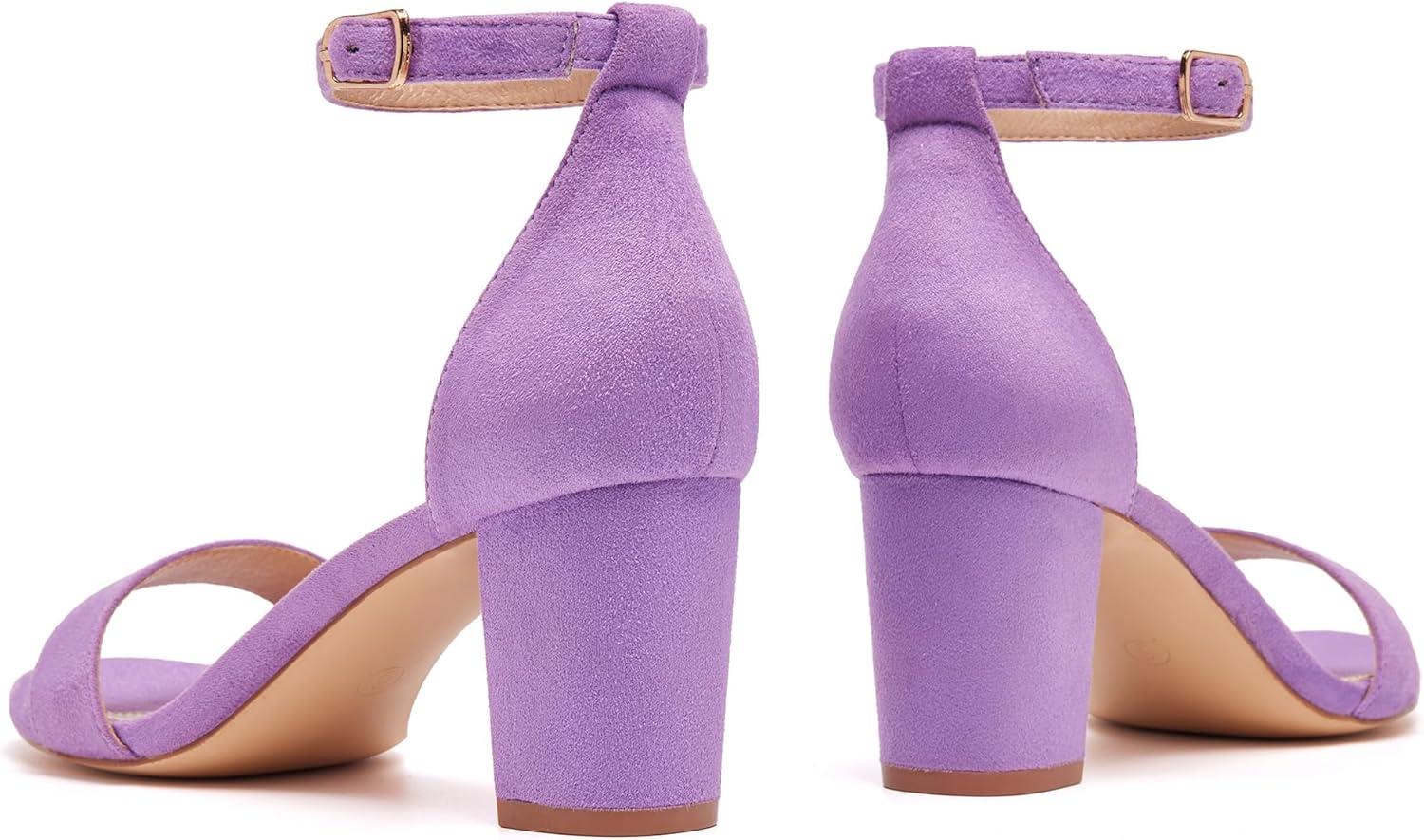 image:imageFW FRAN WILLOR Women Open Toe Low Chunky Short Heels Ankle Strap Block Heel Sandals Party Dress Wedding Pump ShoesPurple