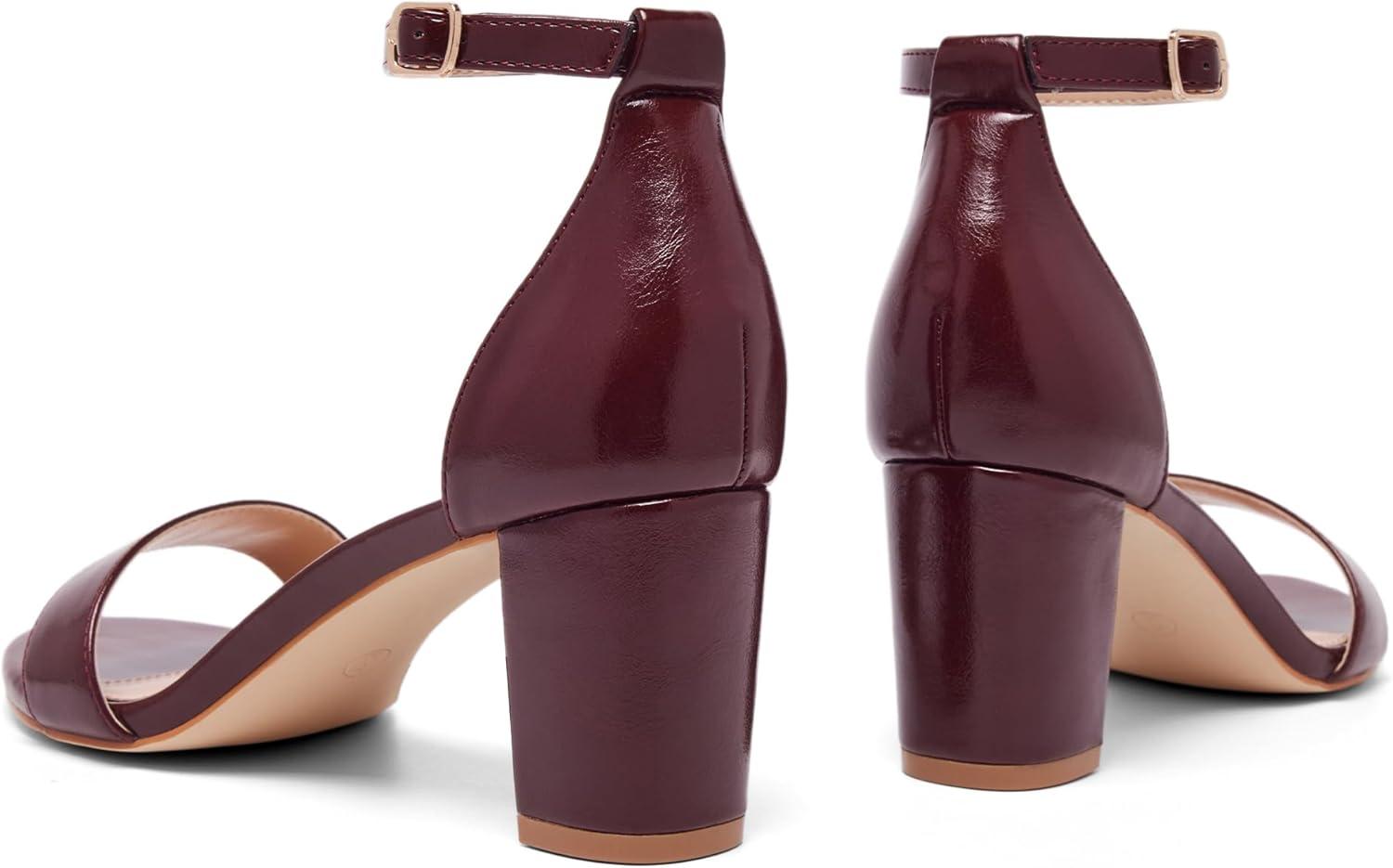 image:imageFW FRAN WILLOR Women Open Toe Low Chunky Short Heels Ankle Strap Block Heel Sandals Party Dress Wedding Pump ShoesRedPu