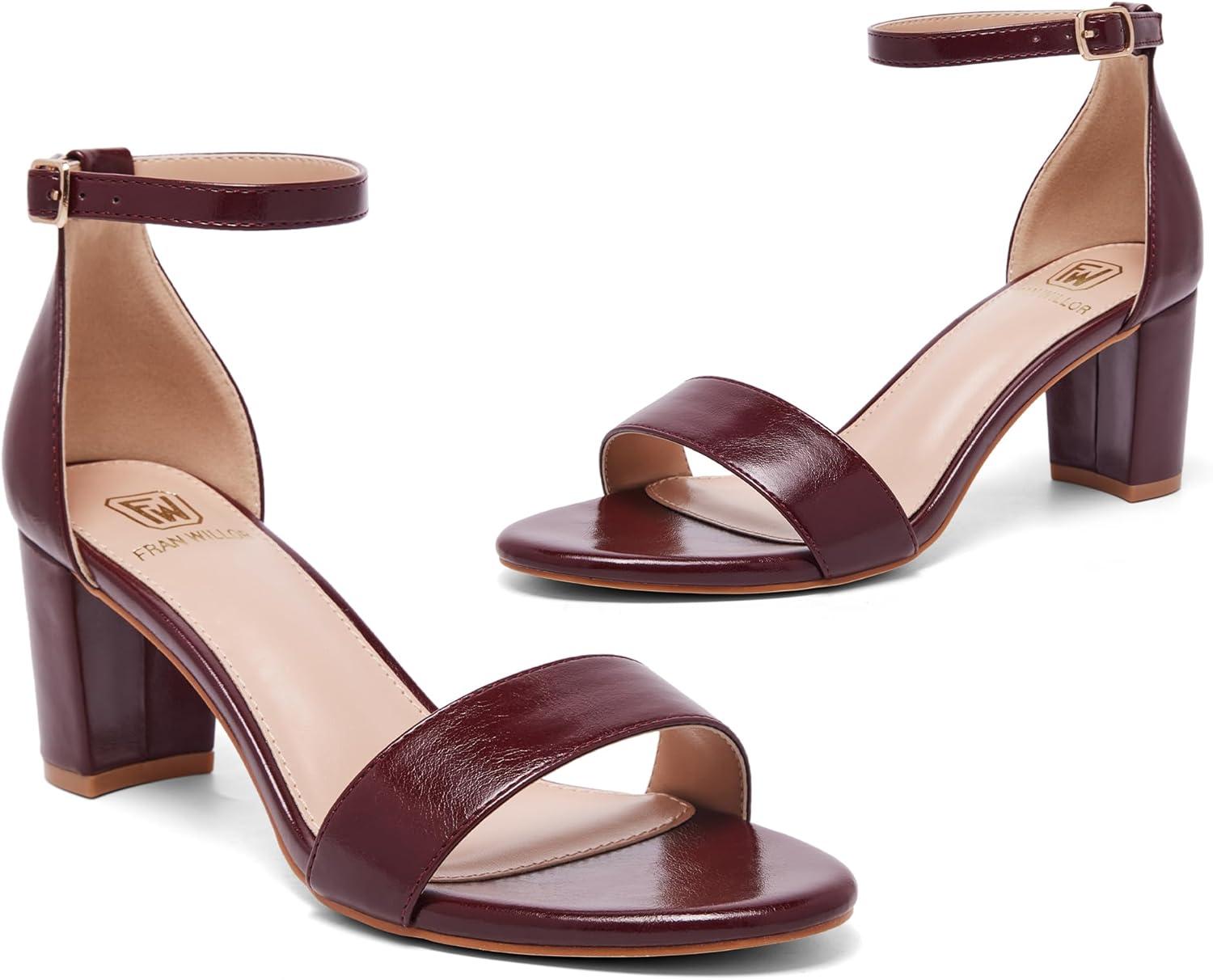 image:imageFW FRAN WILLOR Women Open Toe Low Chunky Short Heels Ankle Strap Block Heel Sandals Party Dress Wedding Pump ShoesRedPu