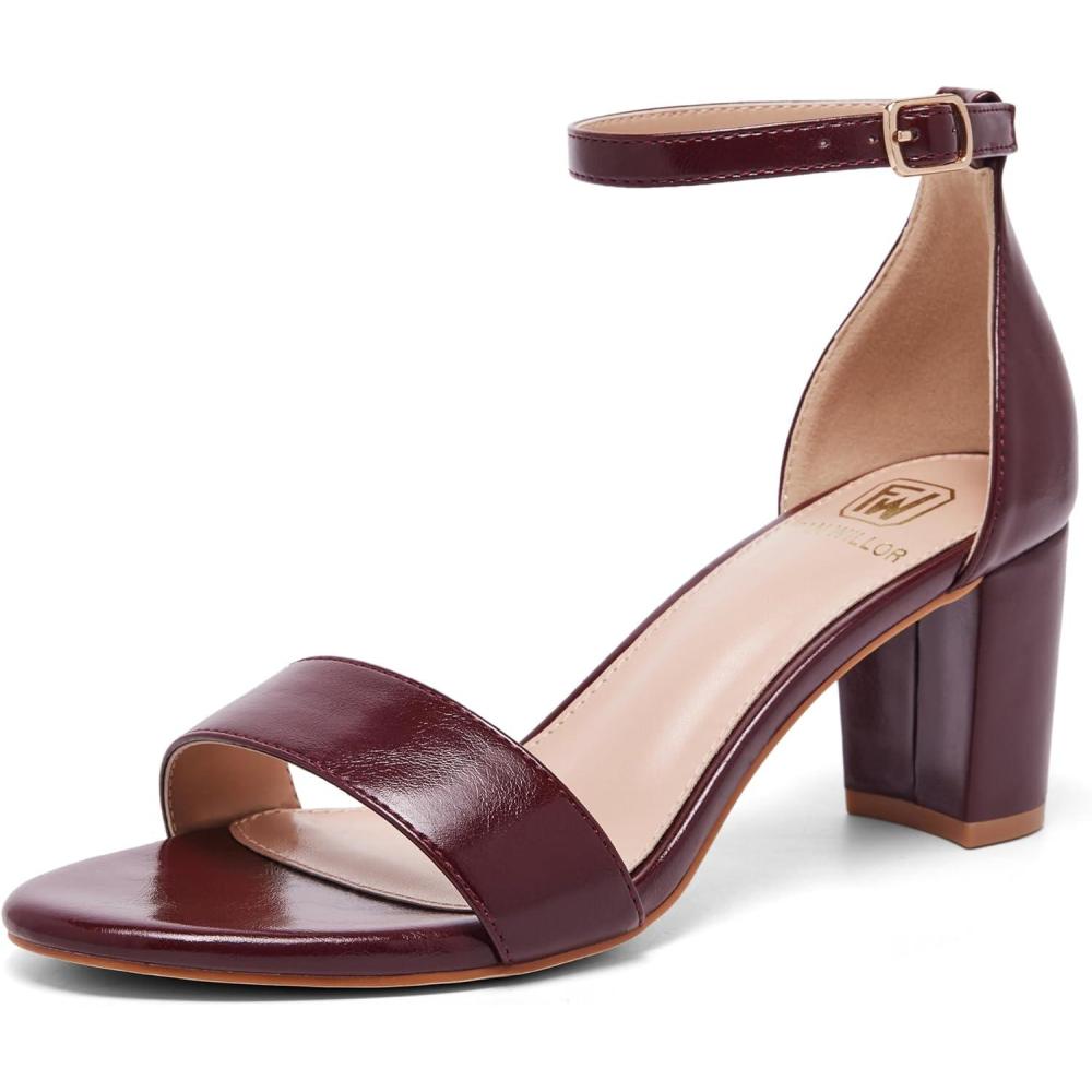 image:imageFW FRAN WILLOR Women Open Toe Low Chunky Short Heels Ankle Strap Block Heel Sandals Party Dress Wedding Pump ShoesRedPu