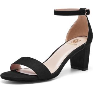 FW FRAN WILLOR Women Open Toe Low Chunky Short Heels Ankle Strap Block Heel Sandals Party Dress Wedding Pump Shoes(Black)