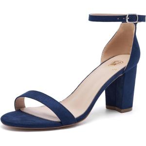 FW FRAN WILLOR Women Open Toe Low Chunky Short Heels Ankle Strap Block Heel Sandals Party Dress Wedding Pump Shoes(Blue)