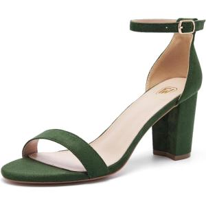 FW FRAN WILLOR Women Open Toe Low Chunky Short Heels Ankle Strap Block Heel Sandals Party Dress Wedding Pump Shoes(Green)