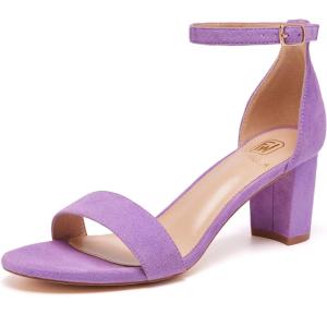 FW FRAN WILLOR Women Open Toe Low Chunky Short Heels Ankle Strap Block Heel Sandals Party Dress Wedding Pump Shoes(Purple)