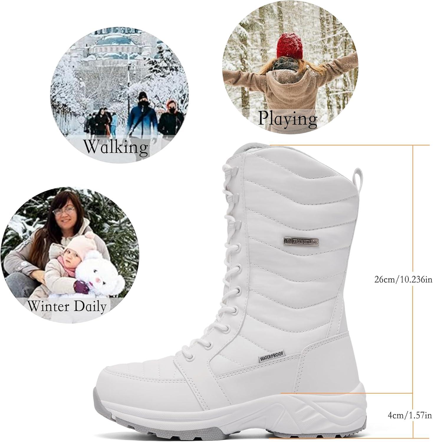 image:imageFW FRAN WILLOR Womens Waterproof Winter Snow Boots Warm Comfortable with Side Zipper 2025 Fashion Lightweight Hiking boots for Cold Weather Insulated Mid Calf Military BootiesWhite