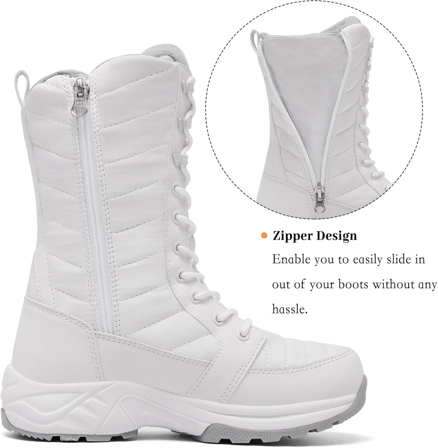 image:imageFW FRAN WILLOR Womens Waterproof Winter Snow Boots Warm Comfortable with Side Zipper 2025 Fashion Lightweight Hiking boots for Cold Weather Insulated Mid Calf Military BootiesWhite