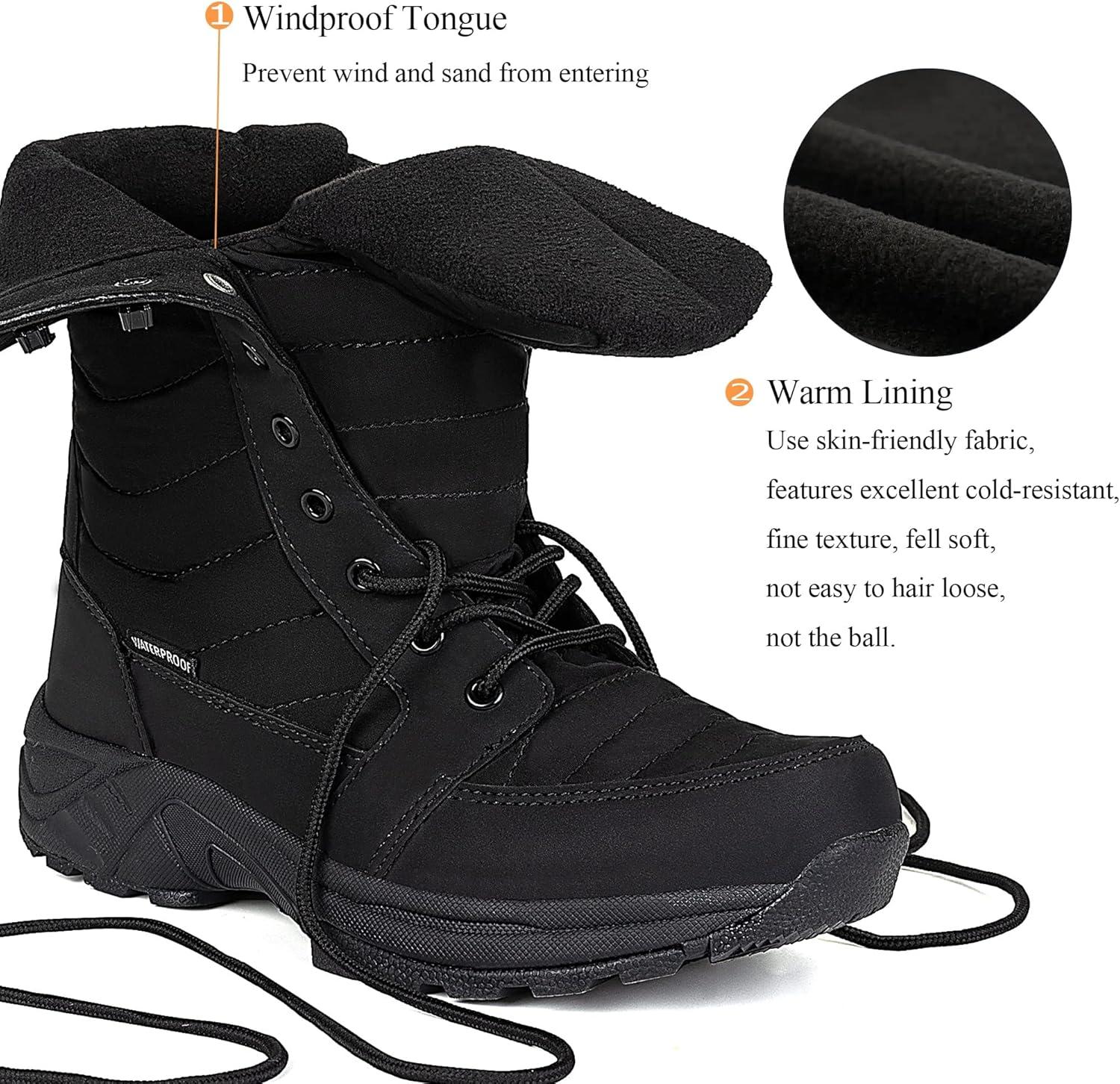 image:imageFW FRAN WILLOR Womens Waterproof Winter Snow Boots Warm Comfortable with Side Zipper 2025 Fashion Lightweight Hiking boots for Cold Weather Insulated Mid Calf Military BootiesBlack