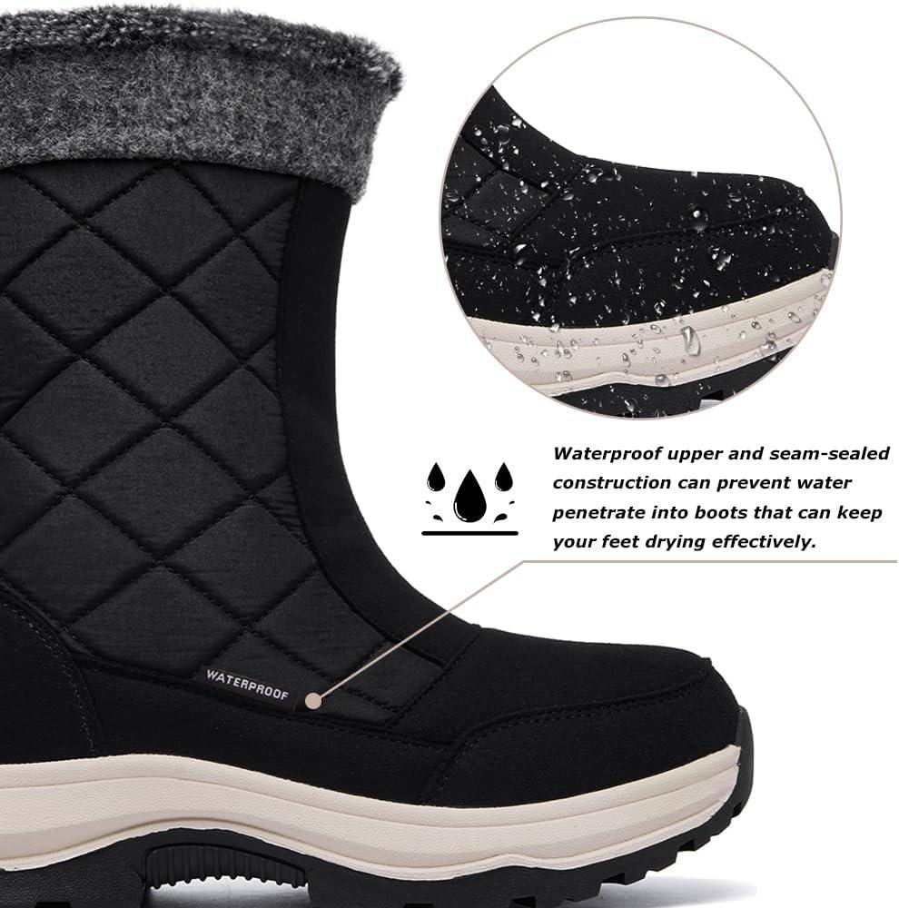 image:imageFW FRAN WILLOR Womens Waterproof Winter Snow Boots Warm Comfortable with Side Zipper 2025 Fashion Lightweight Hiking boots for Cold Weather Insulated Mid Calf Military BootiesBlackWhite