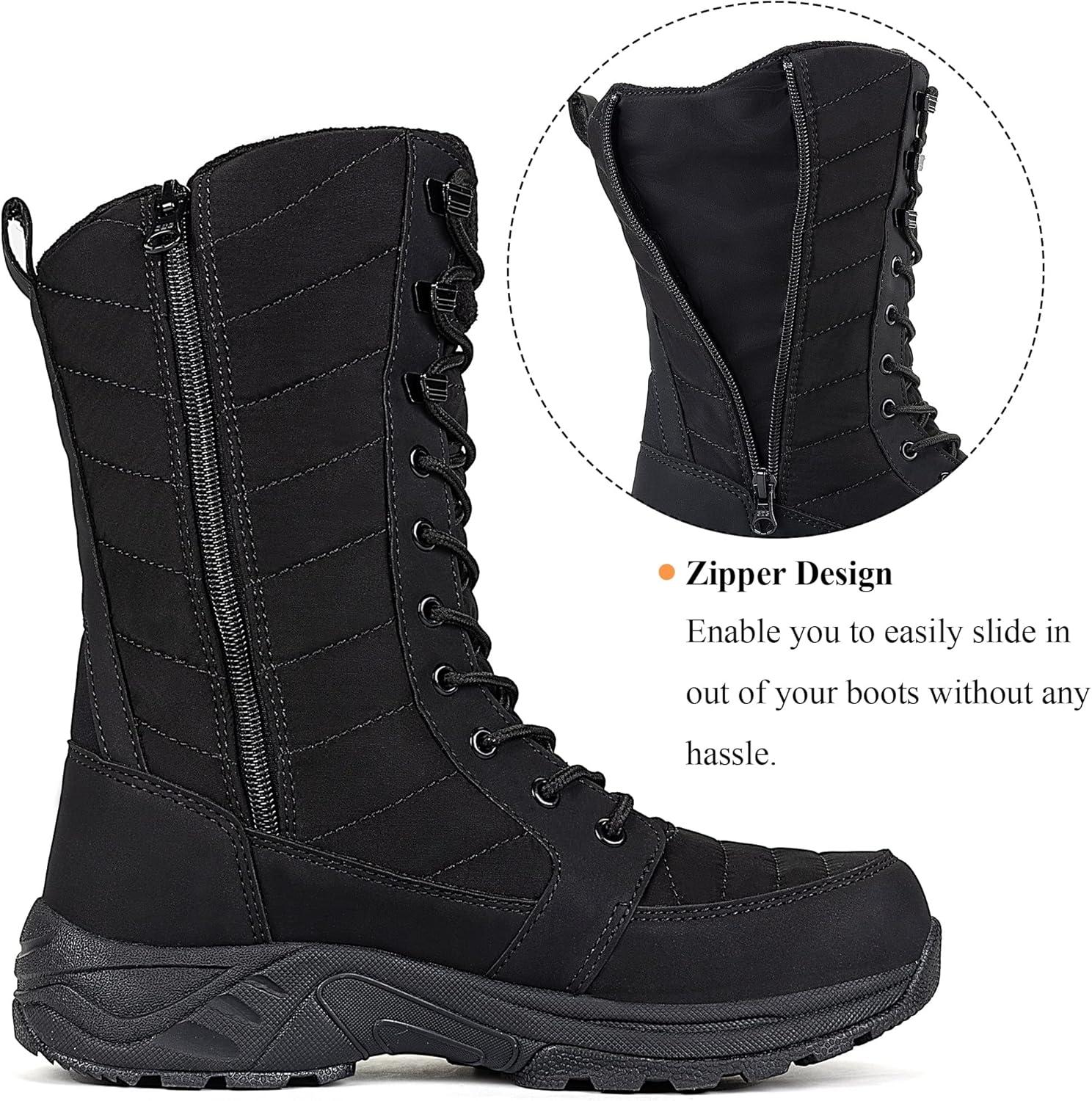 image:imageFW FRAN WILLOR Womens Waterproof Winter Snow Boots Warm Comfortable with Side Zipper 2025 Fashion Lightweight Hiking boots for Cold Weather Insulated Mid Calf Military BootiesBlack
