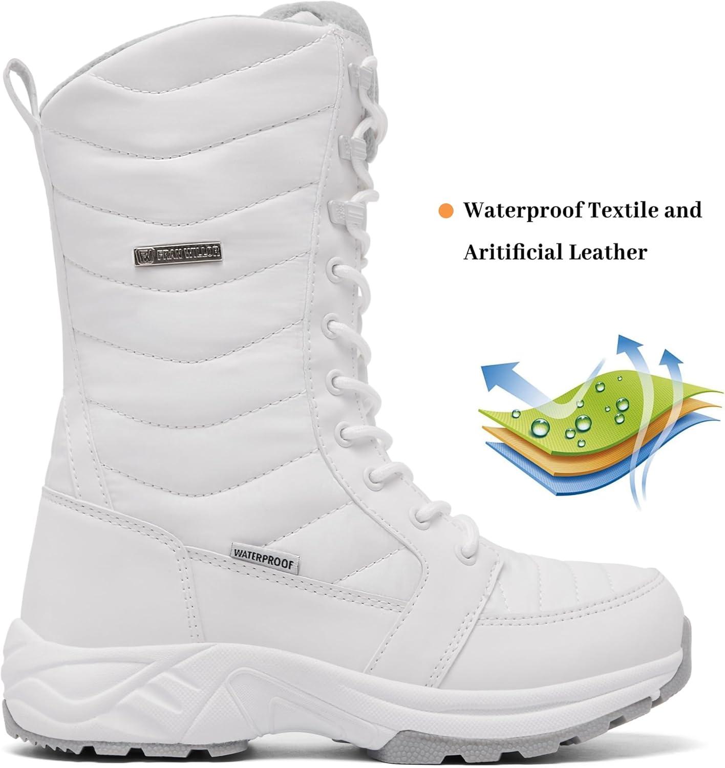 image:imageFW FRAN WILLOR Womens Waterproof Winter Snow Boots Warm Comfortable with Side Zipper 2025 Fashion Lightweight Hiking boots for Cold Weather Insulated Mid Calf Military BootiesWhite