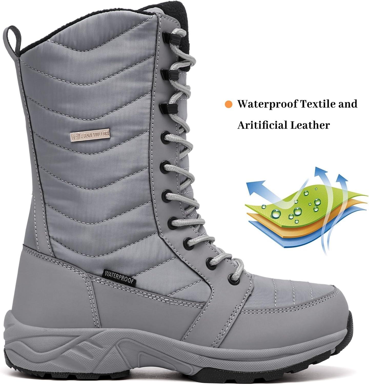 image:imageFW FRAN WILLOR Womens Waterproof Winter Snow Boots Warm Comfortable with Side Zipper 2025 Fashion Lightweight Hiking boots for Cold Weather Insulated Mid Calf Military BootiesGrey