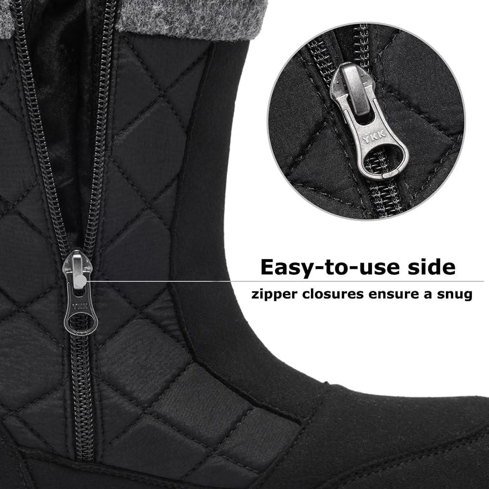 image:imageFW FRAN WILLOR Womens Waterproof Winter Snow Boots Warm Comfortable with Side Zipper 2025 Fashion Lightweight Hiking boots for Cold Weather Insulated Mid Calf Military BootiesBlackWhite
