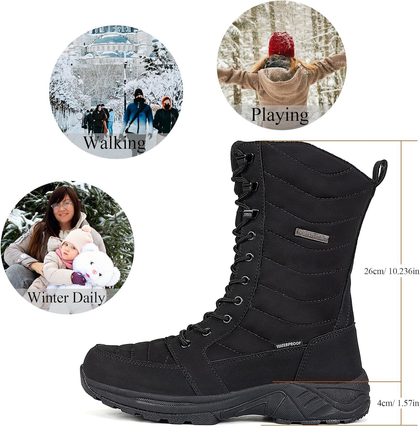 image:imageFW FRAN WILLOR Womens Waterproof Winter Snow Boots Warm Comfortable with Side Zipper 2025 Fashion Lightweight Hiking boots for Cold Weather Insulated Mid Calf Military BootiesBlack
